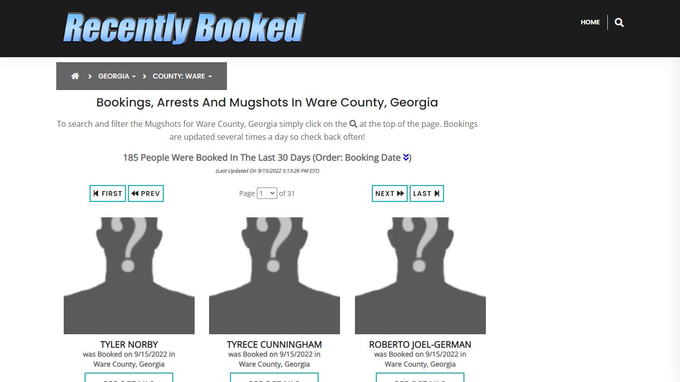 Recent bookings, Arrests, Mugshots in Ware County, Georgia